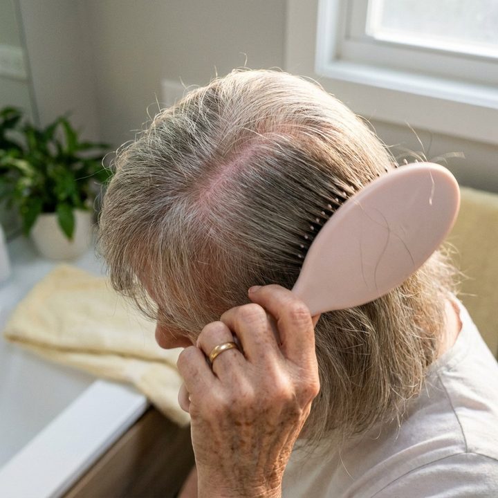 Brushing the top of the head, scalp showing